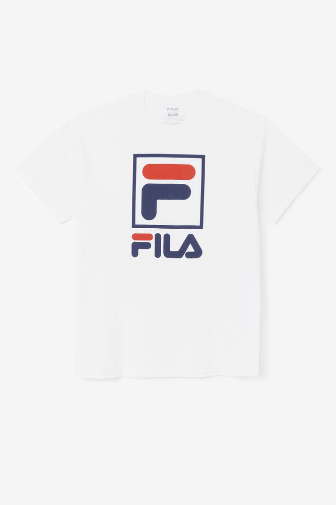 Fila T-Shirt Mens White - Stacked - Philippines 3597610-RH